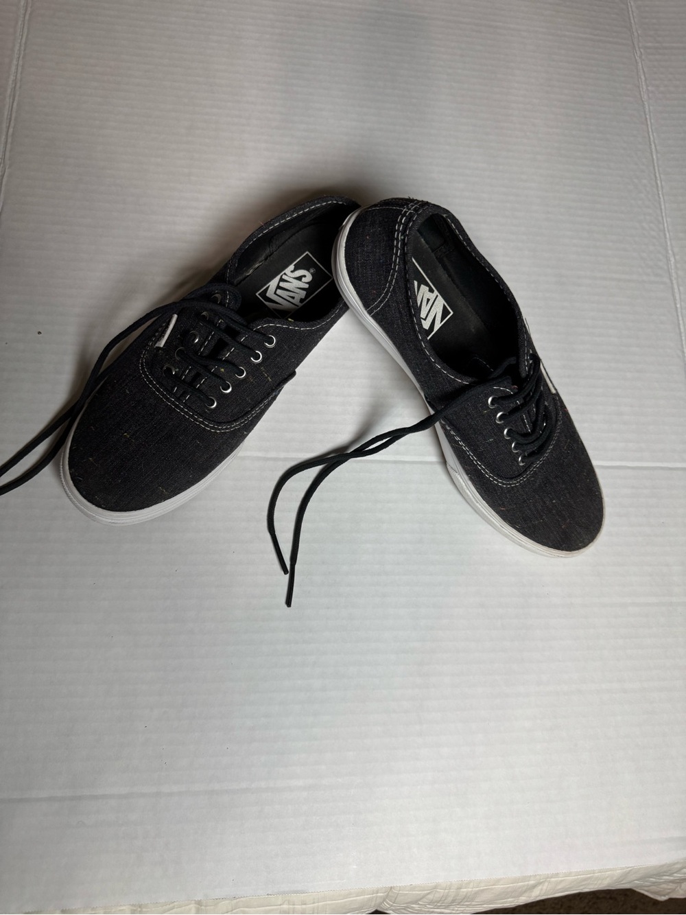 Vans Black Canvas Low Top Lace-Up Sneakers with White Sole
